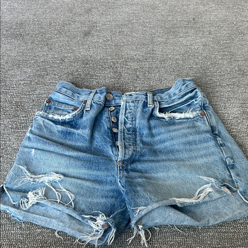 Agolde Light Blue Distressed Jean Shorts